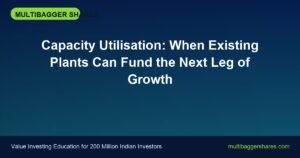 Slide title: Capacity Utilisation: When Existing Plants Can Fund the Next Leg of Growth on a blue gradient background with a lime MULTIBAGGER SHARES badge in the top-left corner.