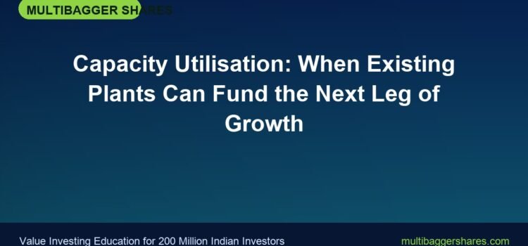 Slide title: Capacity Utilisation: When Existing Plants Can Fund the Next Leg of Growth on a blue gradient background with a lime MULTIBAGGER SHARES badge in the top-left corner.