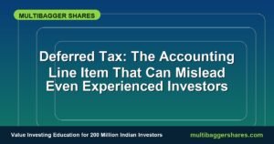 Cover slide: 'Deferred Tax: The Accounting Line Item That Can Mislead Even Experienced Investors' with a green MULTIBAGGER SHARES badge.