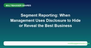 Gradient banner with MULTIBAGGER SHARES logo, large headline about Segment Reporting and disclosure, and a white rounded bar at bottom with multibaggershares.com on the right.