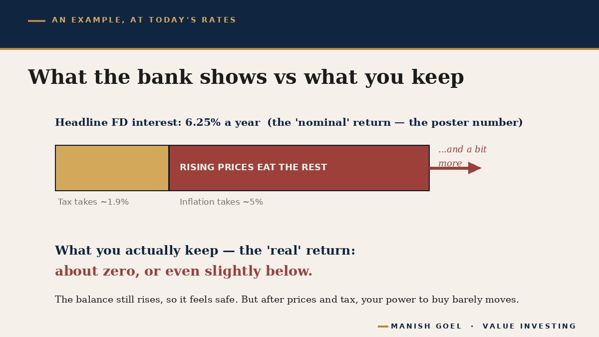 What the bank shows you on a fixed deposit versus what you actually keep after inflation and tax