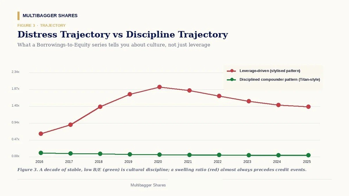 10-year B/E trajectory: distress vs discipline