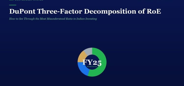 DuPont Three-Factor Decomposition of RoE: How to See Through the Most Misunderstood Ratio in Indian Investing Hero banner for Multibagger Shares: 'DuPont Three-Factor Decomposition of RoE' with subtitle 'How to See Through the Most Misunderstood Ratio in Indian Investing' and a colorful donut chart labeled FY25 Reinvented on a dark blue background.