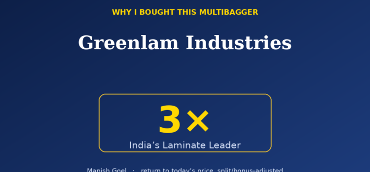 Brand banner for Greenlam Industries with a blue gradient background, showing '3x' and 'India's Laminate Leader' inside a bordered gold card.